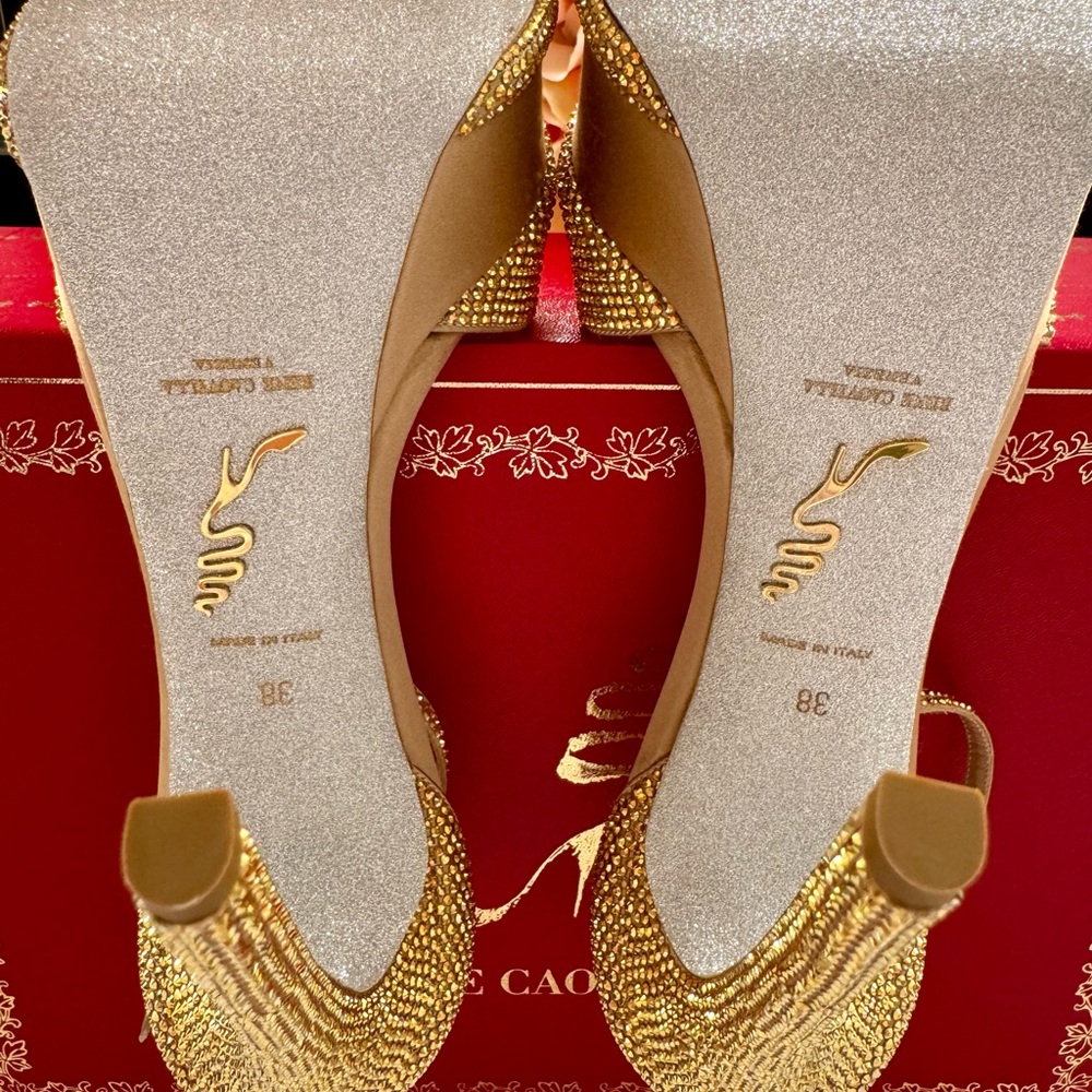 Rene Caovilla - Crystal Gold Platform Heels - New - 38 US - Picture 11 of 15